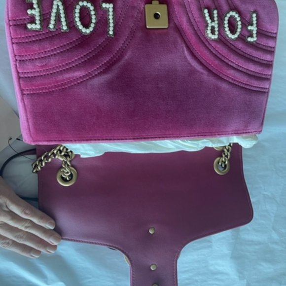 Gucci Blind For Love Pink Rose Velvet Handbag Bag Marmont GG Gold Purse Italy NW - Picture 11 of 15